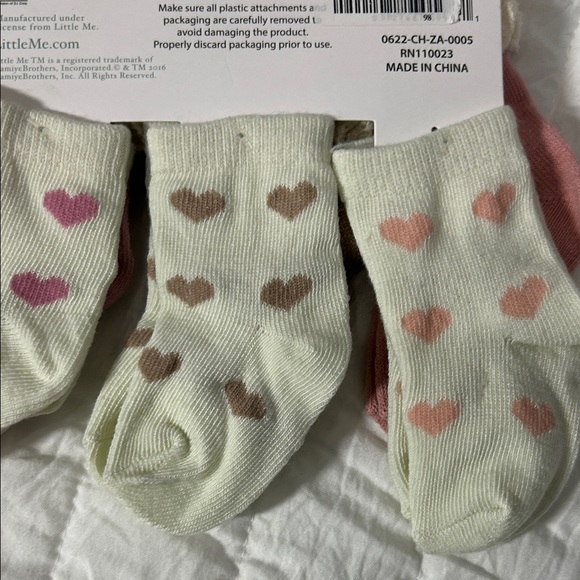 Little Me Heart Pattern Baby Socks - Pink, Brown, Cream - Picture 9 of 13